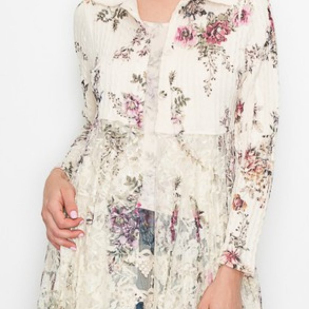 new ORIGAMI CARDIGAN SWEATER duster floral lace bohemian western vintage SM-3X - Picture 6 of 6